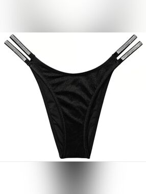 XS S M L XL XXL VS Swim Double Shine Strap Brazilian Bikini Bottom Black